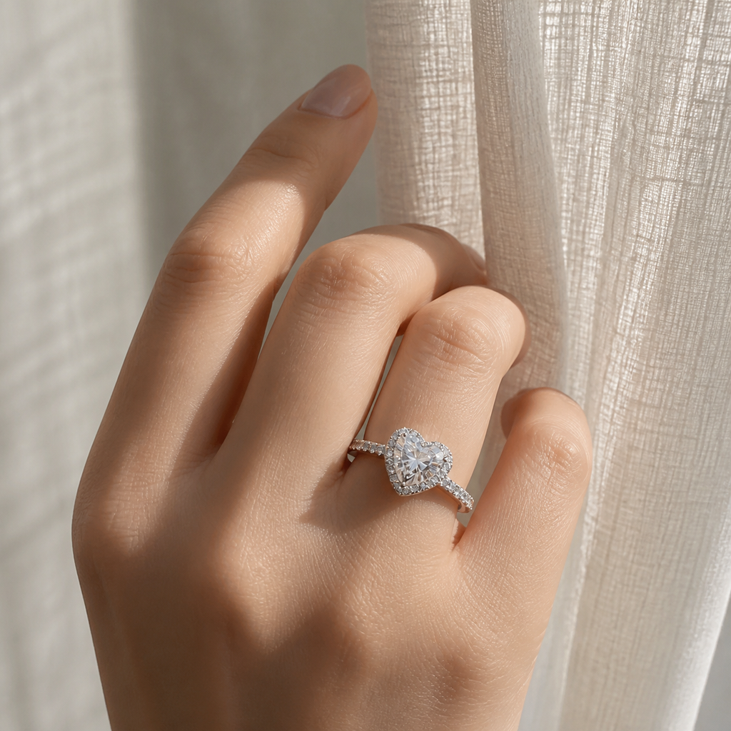 Luxury Silver Color Heart Ring for Women Exquisite Fashion Metal Inlaid White Zircon Stones Wedding Ring Engagement Jewelry